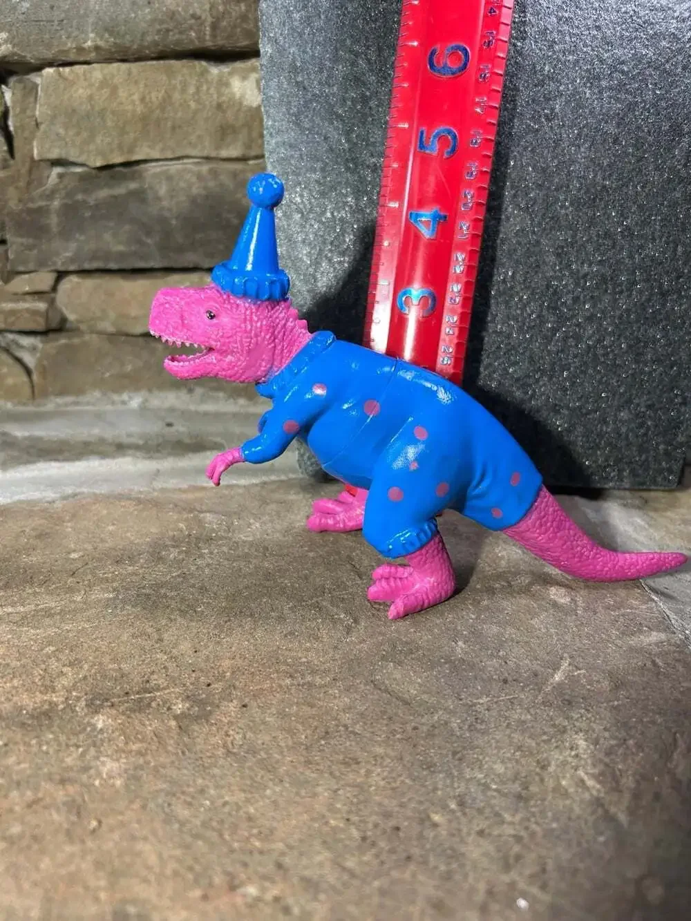 Pink and Blue Birthday T-Rex Cake Topper plastic